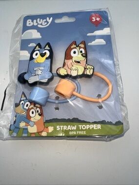 Bluey Straw Topper Set - Blue and Orange NWT
